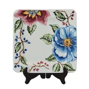 Vintage Brunelli Floral Patterned Square Porcelain Plate 7 1/2"